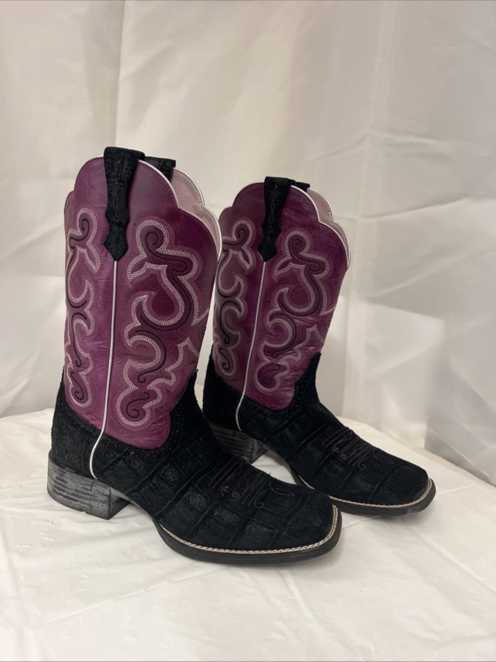 Ariat Black Foot Purple Embroidered Shaft Women's Heeled Western Boots